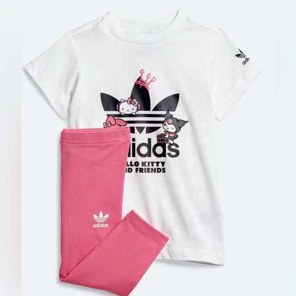 ADIDAS ORIGINALS X HELLO KITTY GIRLS TEE DRESS LEGGING SET WHITE/PINK IT7917